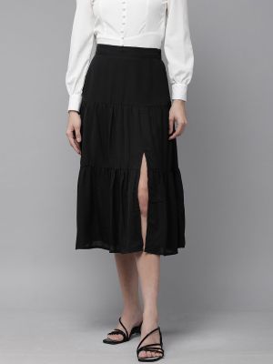 Women Casual Black Solid Midi Skirt (RARE)