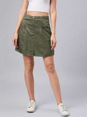 Women Casual Olive Green Colour Solid A-line Skirt (Marie Claire)