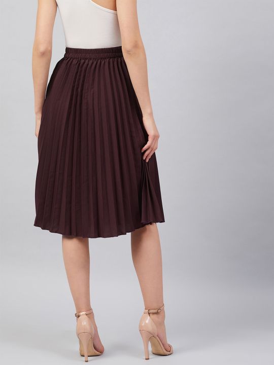 Women Casual Wine Colour Solid A-line Skirt (RARE)