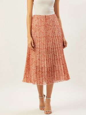 Women Orange & White Printed Flared Midi Skirt (ANVI Be Yourself)