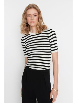 Womens White and Black Stripes Sweater (Trendyol)