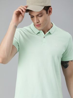 WROGN Men Green Slim Fit Solid Polo Collar Pure Cotton T-shirt