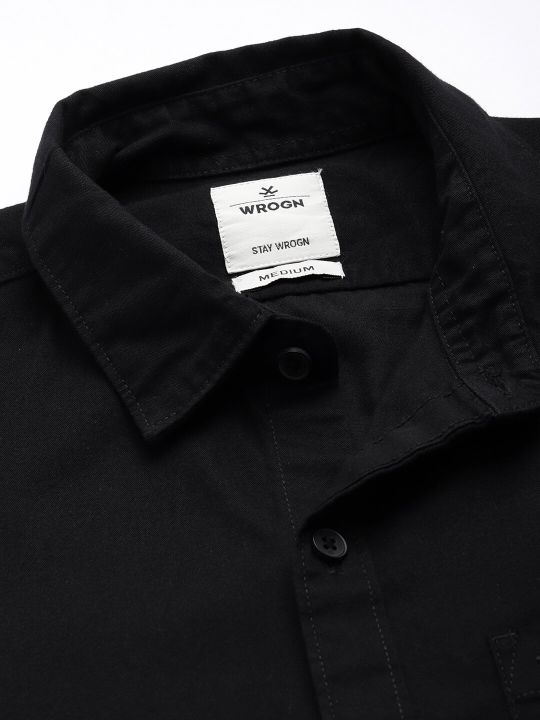 WROGN Men Slim Fit Solid Opaque Pure Cotton Casual Shirt With Chest Pocket
