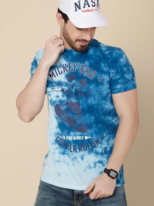 Young Men Mickey & Friends Tie & Dye Blue T-Shirt (Free Authority)
