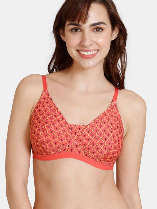 Zellij Dreams Padded Non Wired 3/4th Coverage T-Shirt Bra With Hipster Panty - Spiced Coral