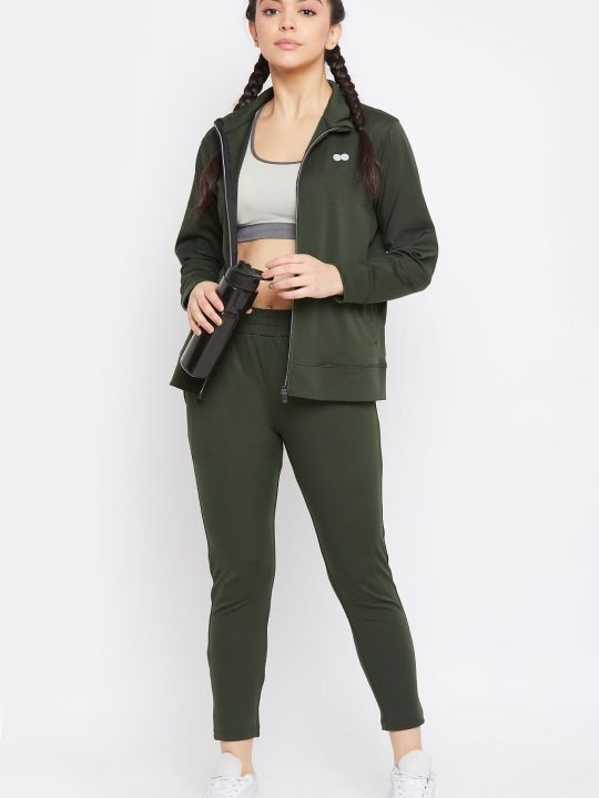 Activewear Jacket & Ankle-Length Tights in Olive Green