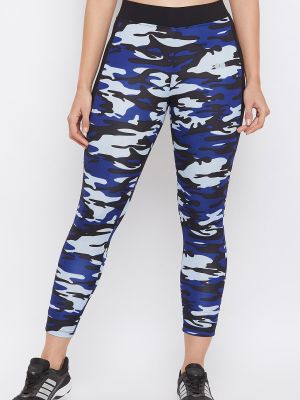 Camouflage Print Activewear Ankle-Length Tights in Blue