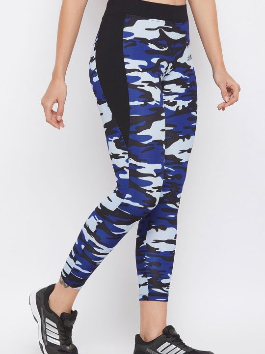 Camouflage Print Activewear Ankle-Length Tights in Blue