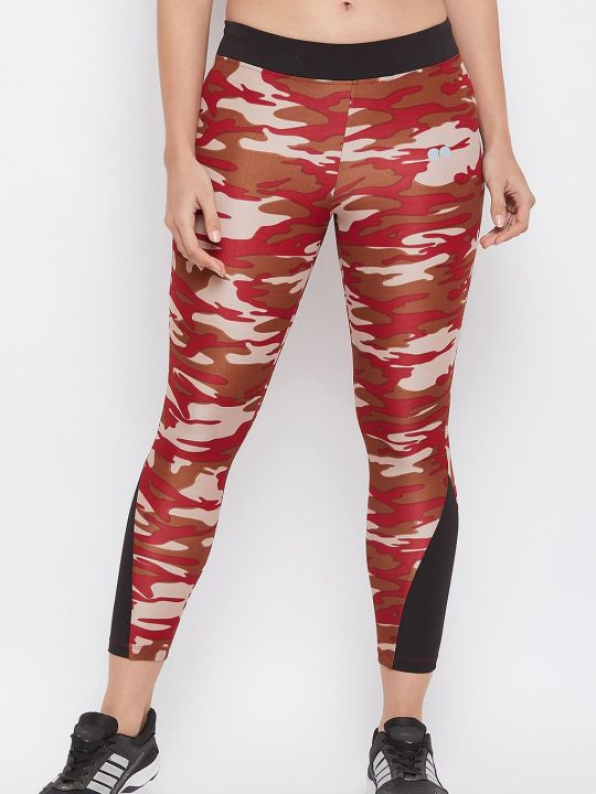 Camouflage Print Activewear Ankle-Length Tights in Maroon