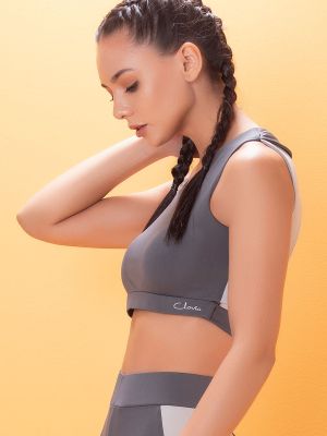 Comfort-Fit Active Colourblock Active Crop Top in Ash Grey with Cut-Out Detail on Back