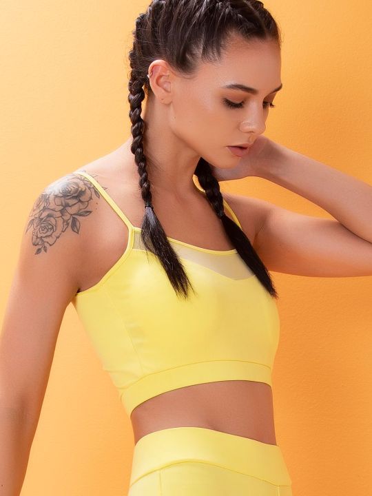 Comfort-Fit Active Crop Top in Yellow with Removable Pads
