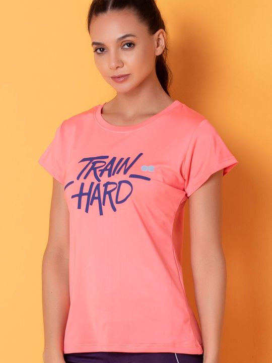 Comfort Fit Active Text Print T-shirt in Baby Pink - Cotton Rich