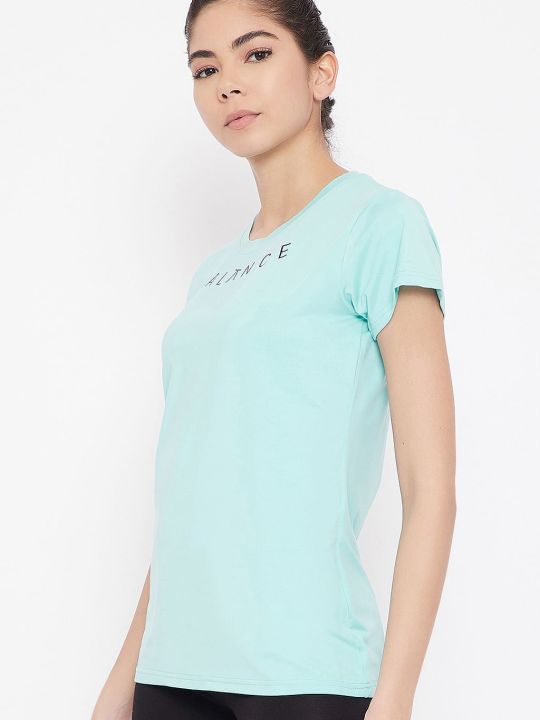 Comfort Fit Active Text Print T-shirt in Sky Blue