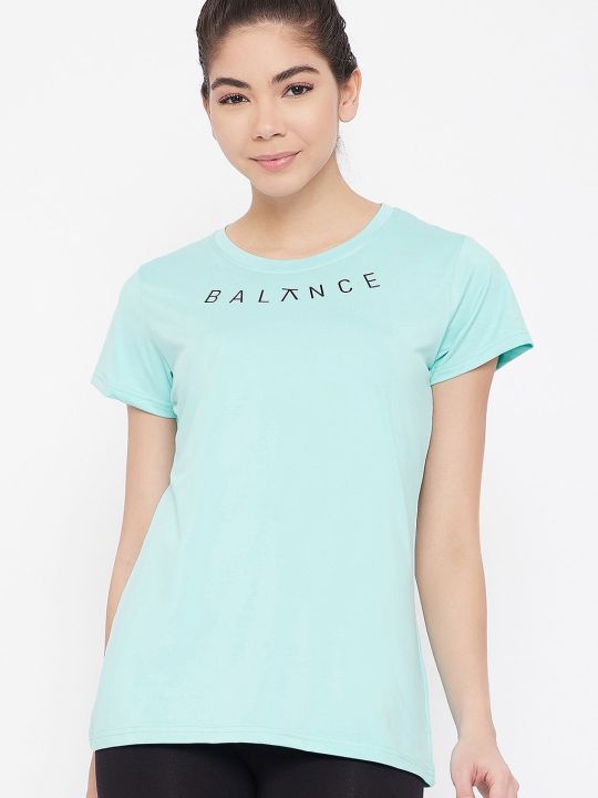 Comfort Fit Active Text Print T-shirt in Sky Blue