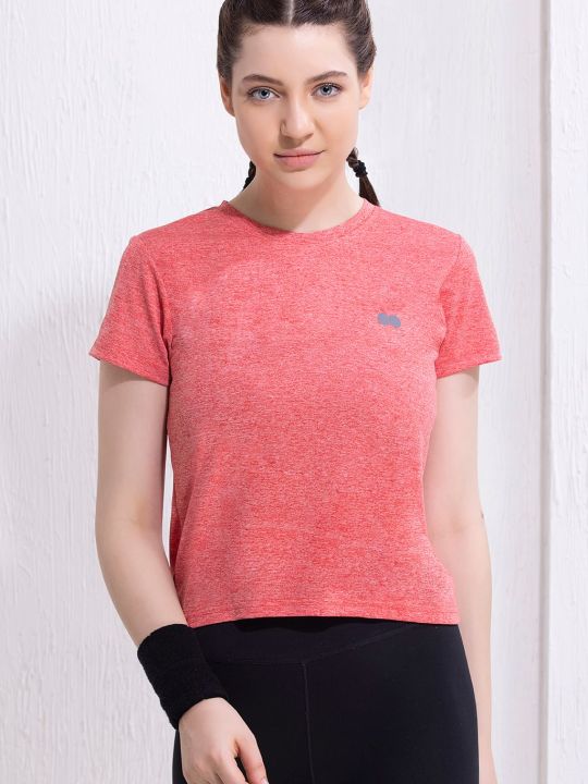 Comfort Fit Cropped Active T-shirt in Coral Pink
