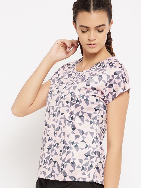 Comfort Fit Geometric Print Active T-shirt in Baby Pink