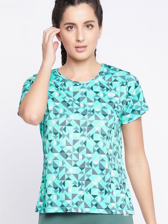 Comfort-Fit Geometric Print Active T-shirt in Electric Blue