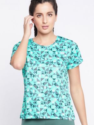 Comfort-Fit Geometric Print Active T-shirt in Electric Blue