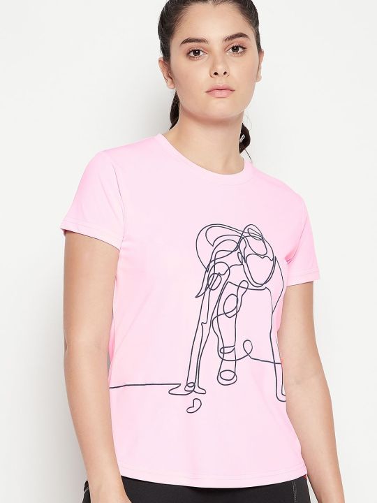 Comfort Fit Graphic Print Active T-shirt in Baby Pink