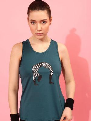 Comfort Fit Printed Active Tank Top in Teal Blue