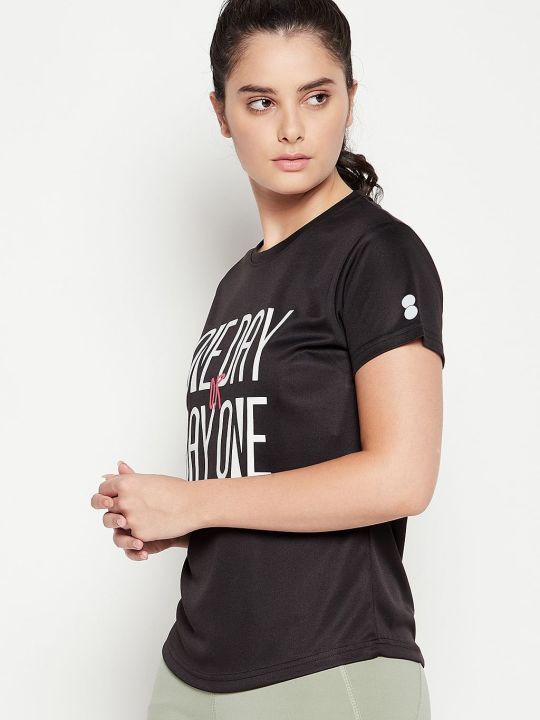 Comfort Fit Text Print Active T-shirt in Black