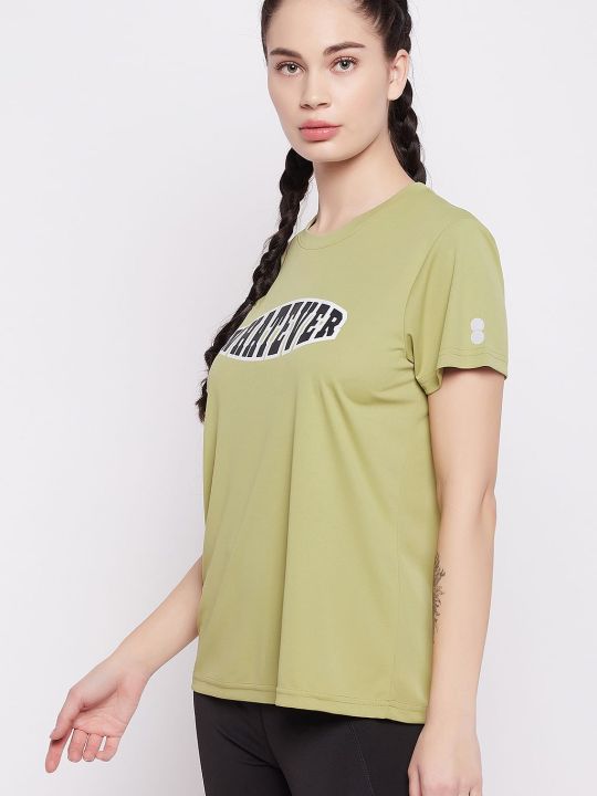 Comfort-Fit Text Print Active T-shirt in Olive Green