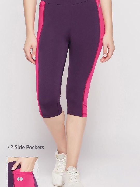High-Rise Active Capri in Violet with Side Pockets