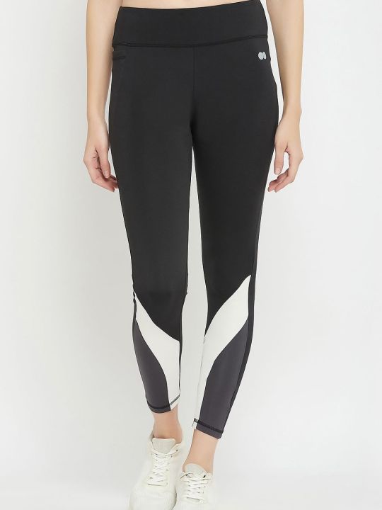 High Rise Active Tights in Black with Contrast Panels & Side Pocket