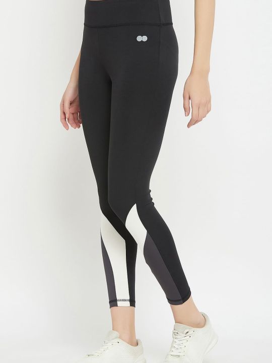 High Rise Active Tights in Black with Contrast Panels & Side Pocket