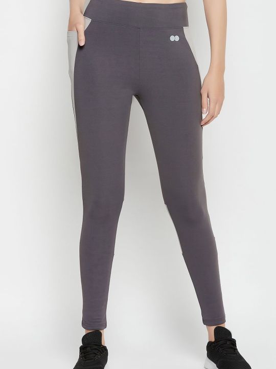 High-Rise Active Tights in Dark Grey with Side Panels & Side Pocket