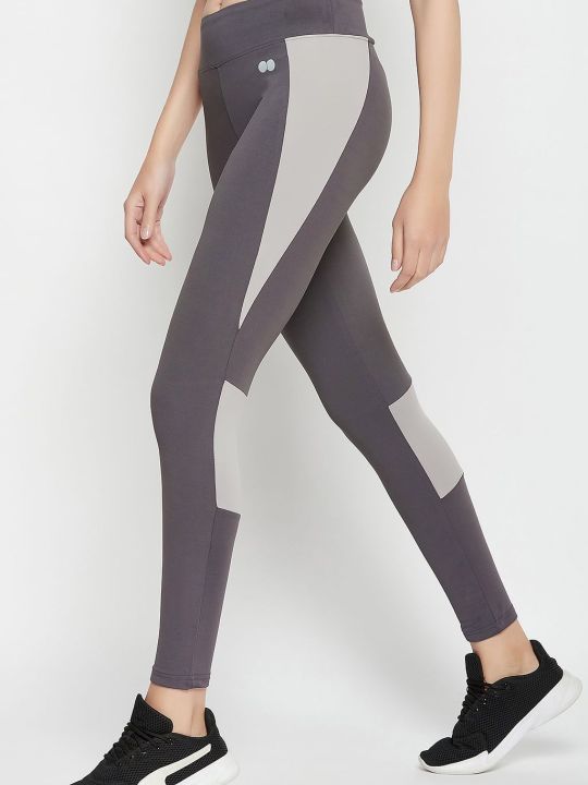 High-Rise Active Tights in Dark Grey with Side Panels & Side Pocket