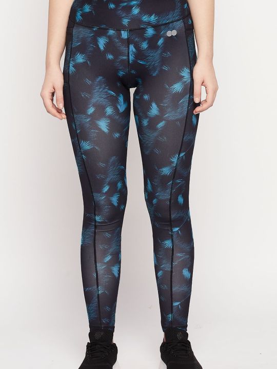 High-Rise Printed Active Tights in Navy with Side Pockets