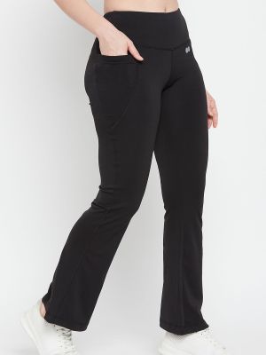 High Waist Flared Yoga Pants in Black with Side Pockets
