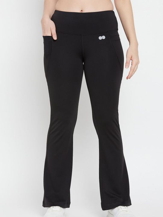 High Waist Flared Yoga Pants in Black with Side Pockets