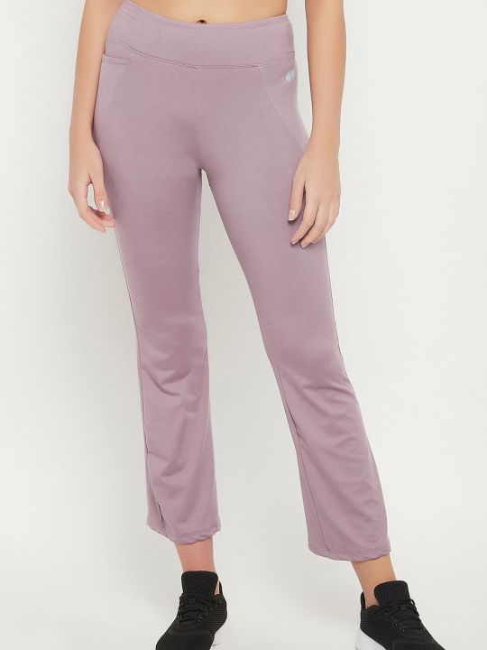 High Waist Flared Yoga Pants in Mauve with Side Pocket
