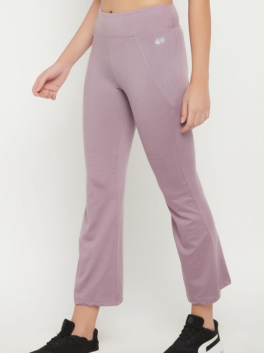 High Waist Flared Yoga Pants in Mauve with Side Pocket