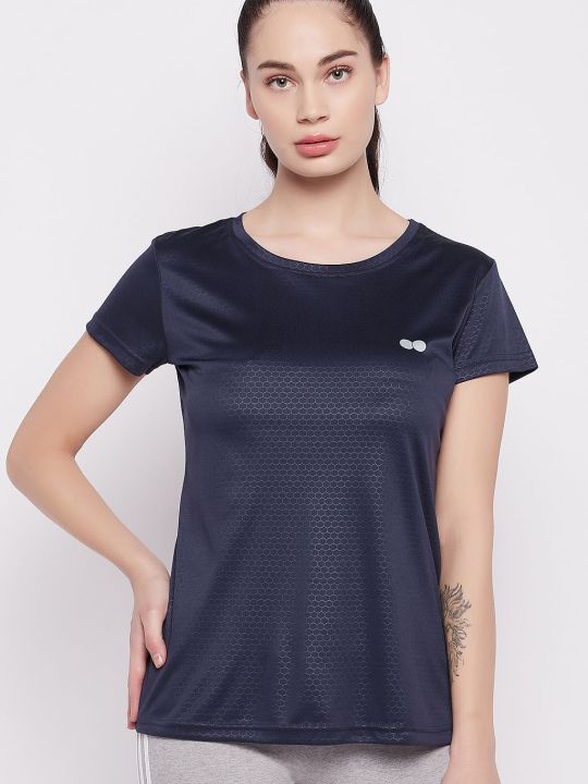 Honeycomb Patterned Active T-shirt in Navy