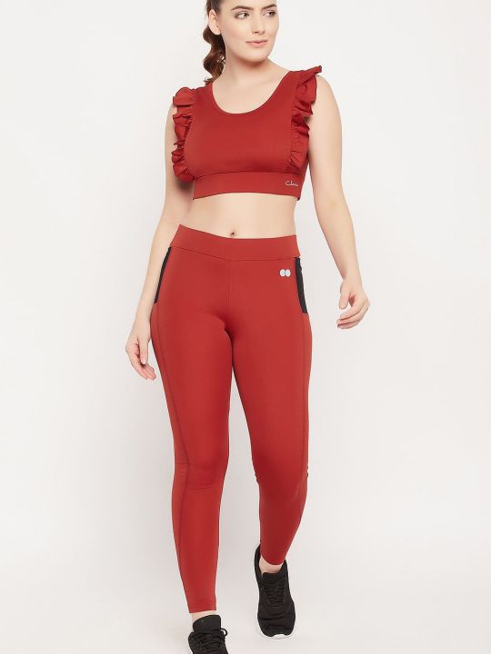 Medium Impact Padded Active Sports Bra & High Rise Active Tights in Red