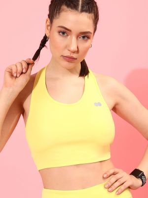 Padded Active Crop Top in Yellow with Halter Neck