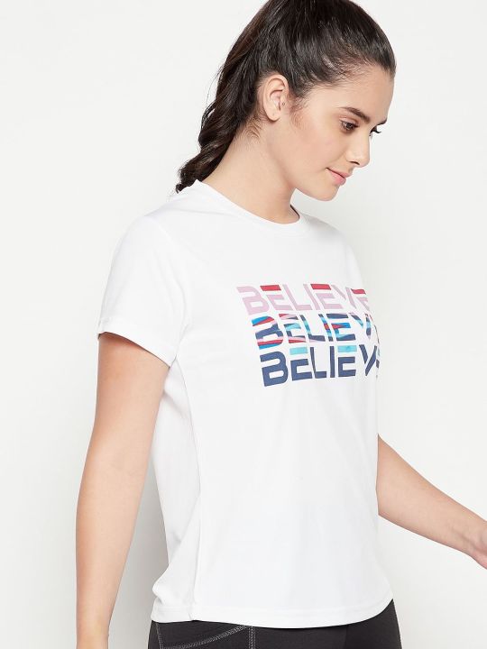 Quick Dry Text Print Sports T-shirt in White