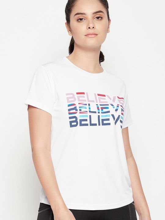 Quick Dry Text Print Sports T-shirt in White