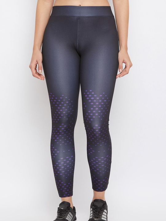 Snug Fit Active Ankle-Length Printed Tights in Black