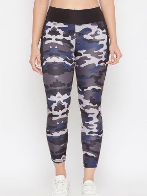 Snug Fit Active Camouflage Print Ankle-Length Tights in Grey