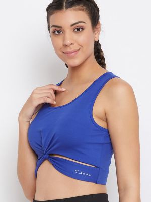 Snug Fit Active Crop Top with Twist Knot in Blue