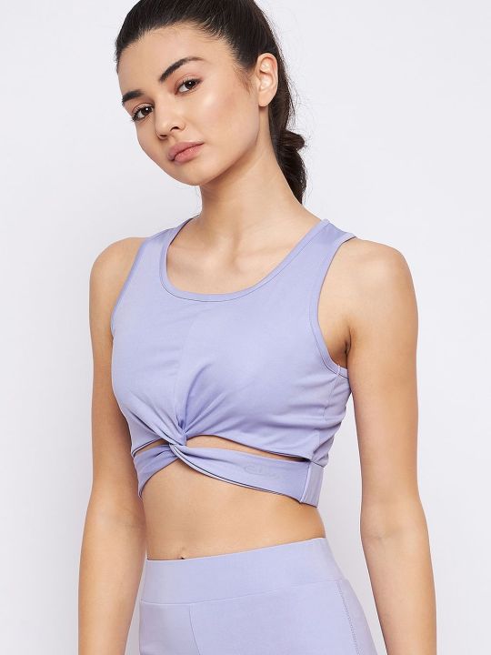 Snug Fit Active Crop Top with Twisted Knot in Lavender