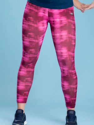 Snug Fit Active High-Rise Ankle-Length Abstract Print Tights in Pink