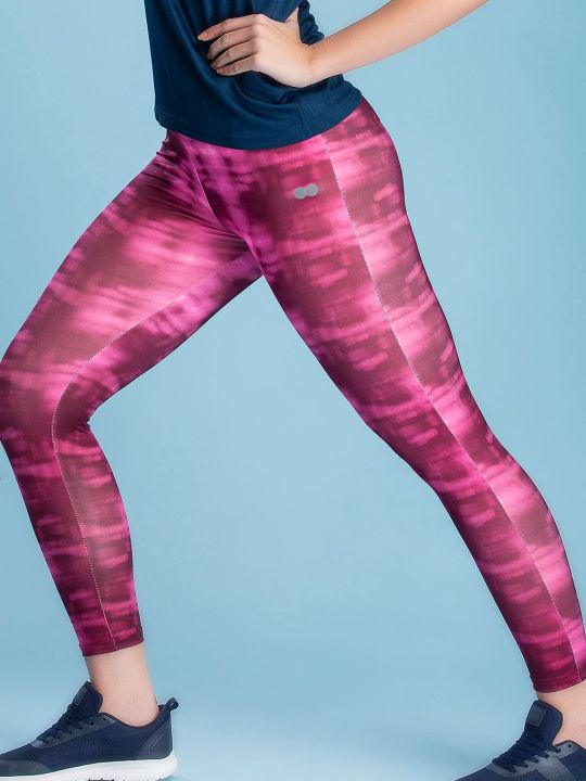 Snug Fit Active High-Rise Ankle-Length Abstract Print Tights in Pink