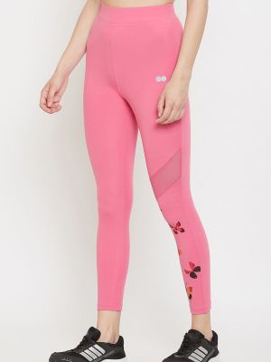 Snug Fit High-Rise Active Ankle-Length Butterfly Print Tights in Baby PinK