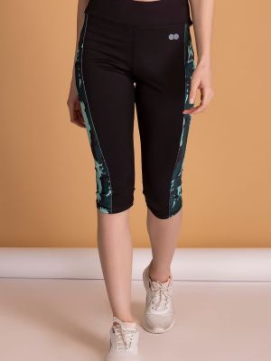 Snug Fit High-Rise Active Capri in Black with Printed Panels