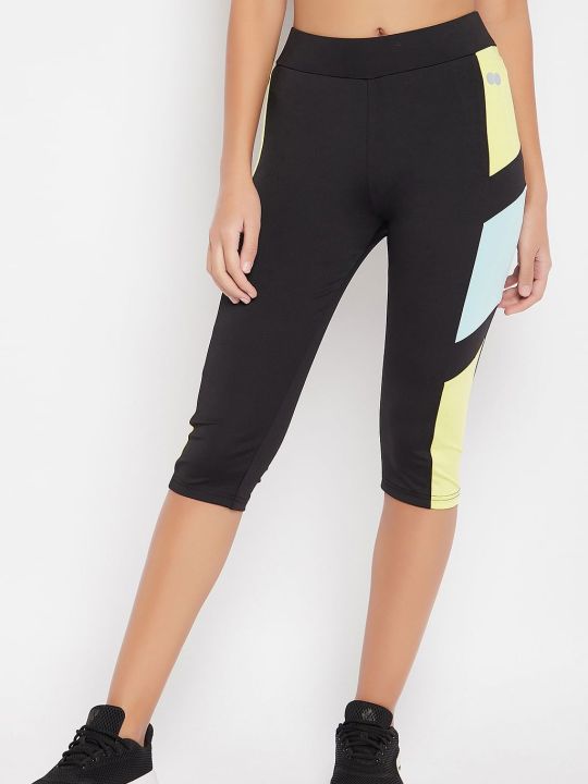 Snug Fit High-Rise Active Capri in Black with Side Panels